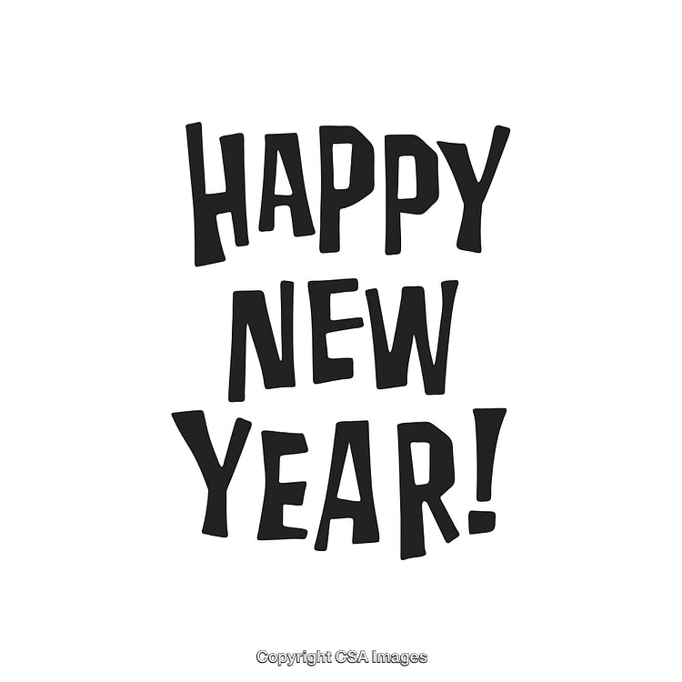 Happy New Year Text Graphic in Bold Black Typography Design