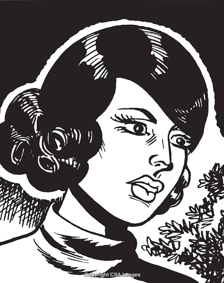 Retro Style Woman Portrait in Black and White Illustration