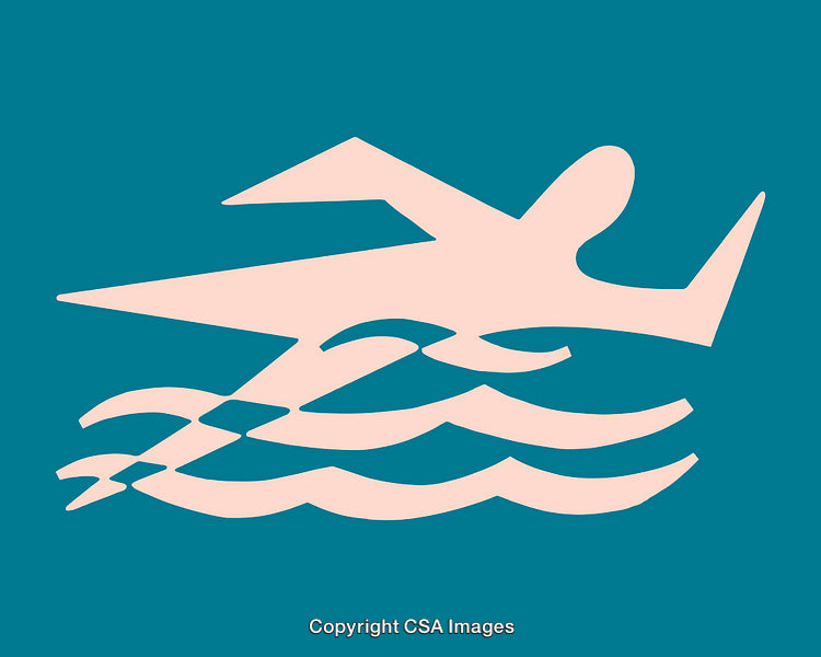 Abstract Swimmer Graphic Over Blue Background in Minimalist Style