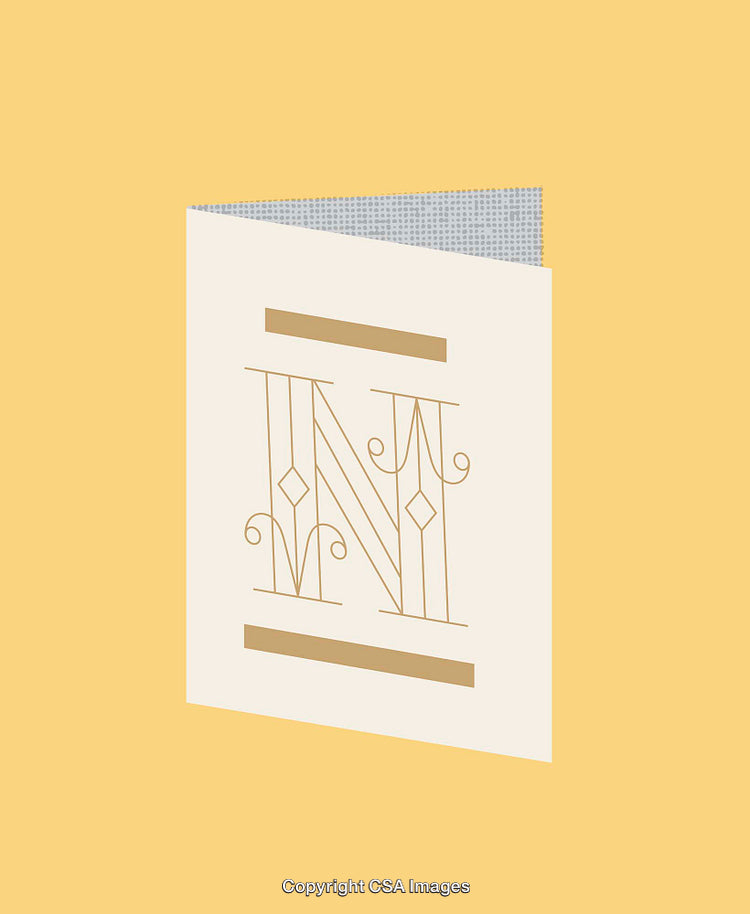 Minimalist Card Design Featuring a Decorative Letter N on Yellow Background
