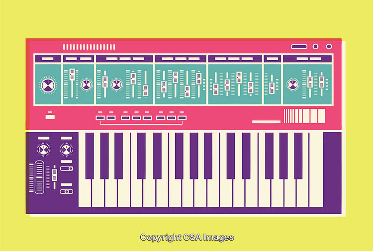Retro Synthesizer Keyboard in Colorful Vector Line Art Illustration Design