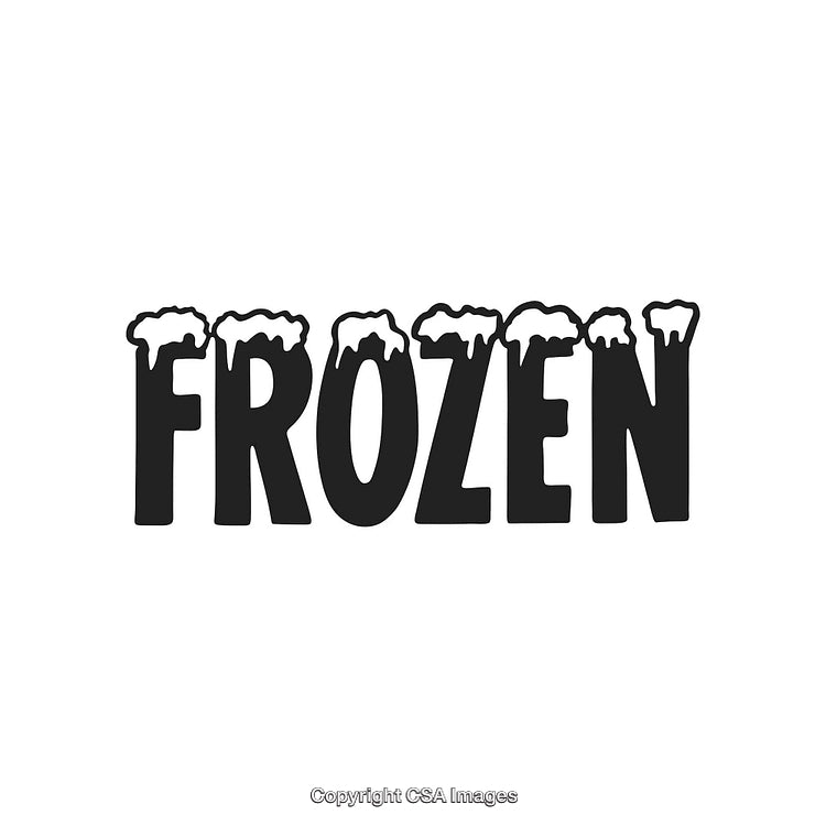 Bold Frozen Word Design with Snow-Covered Typeface on White Background