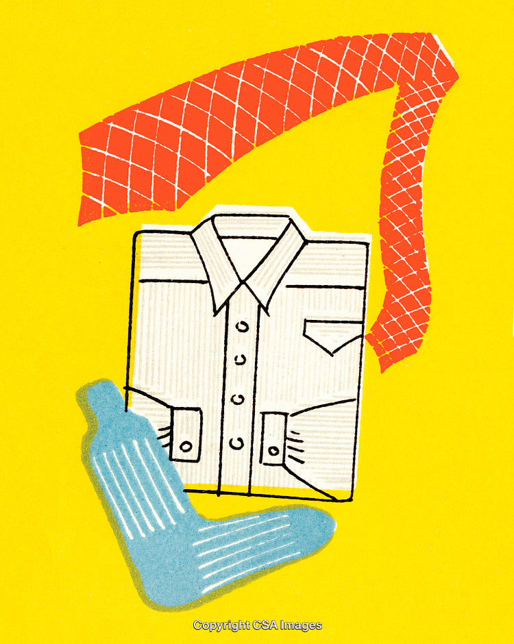 Illustration of Collared Shirt with Socks and Tie on Yellow Background