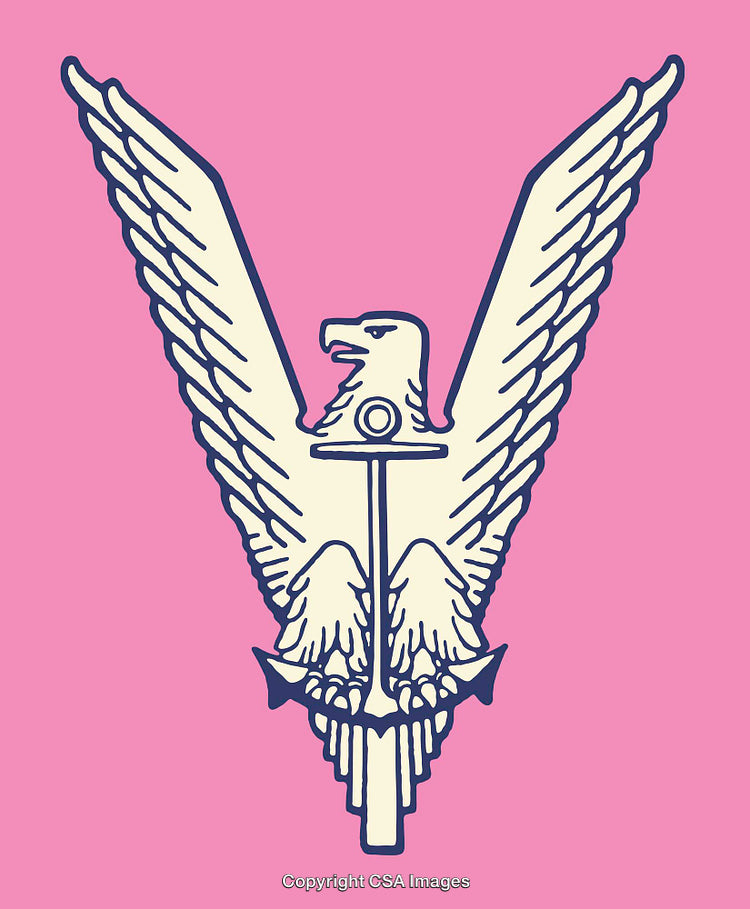 Eagle and Anchor Line Art Illustration Against a Pink Background