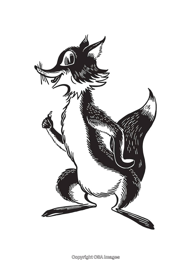 Charming Black and White Line Art Illustration of a Fox