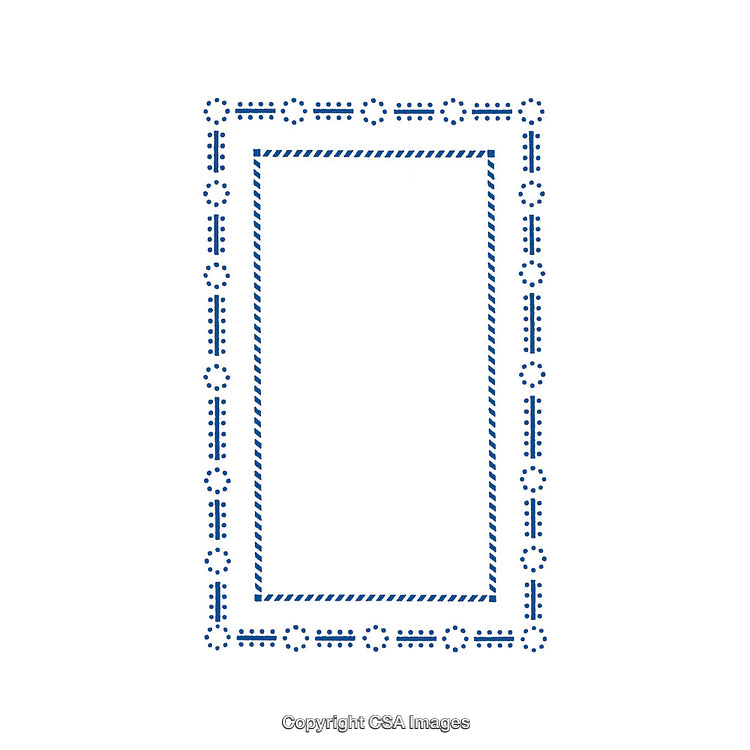 Blue Geometric Border With Decorative Circular and Line Patterns on White