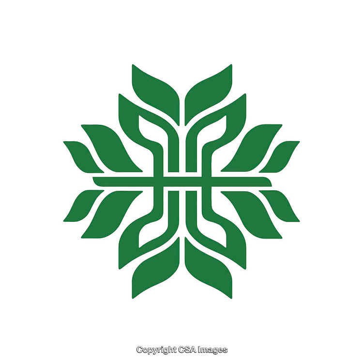 Green Geometric Floral Symbol Design With Symmetric Patterns