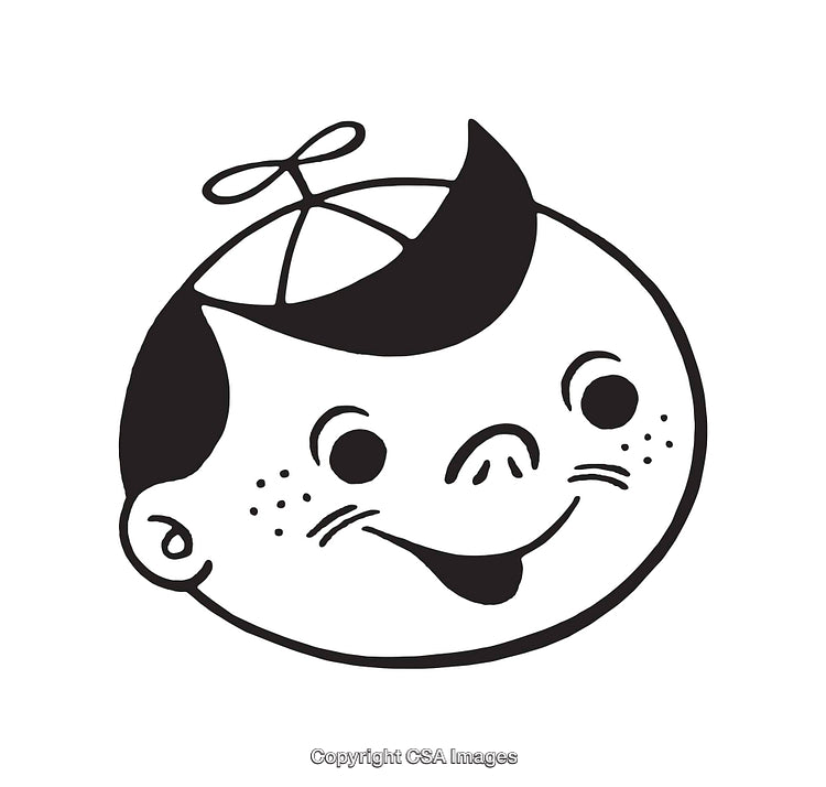 Black and White Cartoon Illustration of a Smiling Child with Cap