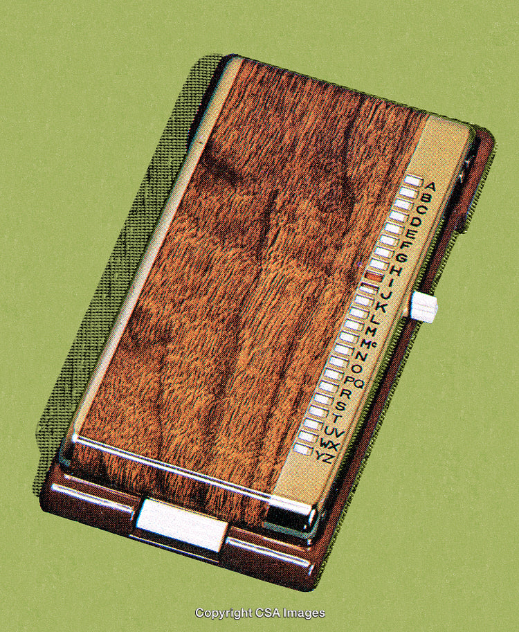 Retro Wooden Pocket Address Organizer with Alphabetical Index on Green