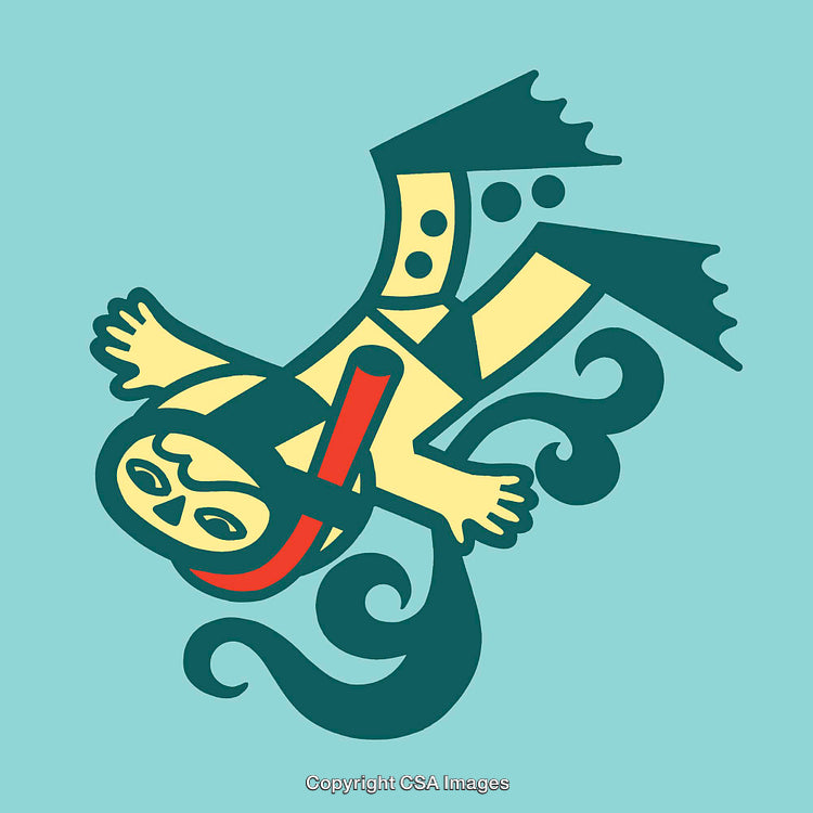 Colorful Illustration of a Diver Underwater with Playful Design Elements