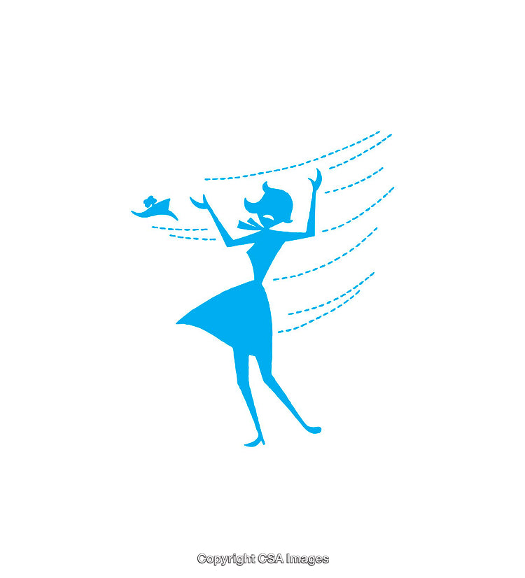 Abstract Blue Silhouette of Woman with Flowing Lines and Bird