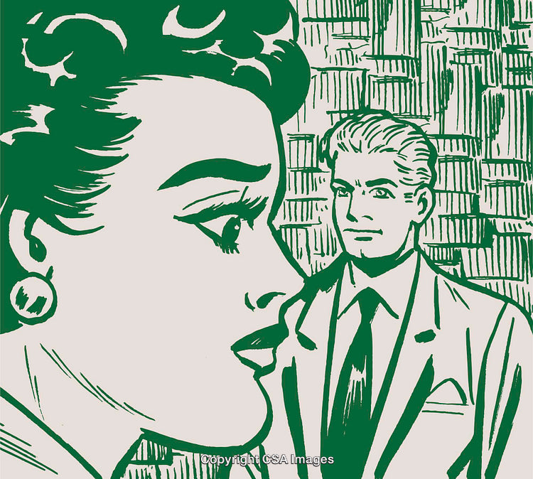 Retro Illustration of a Couple Depicting Emotions in Vintage Comic Style