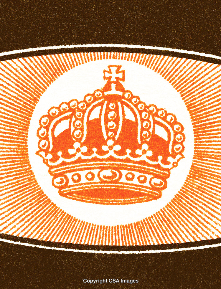 Vintage Illustration of a Crown Symbol Surrounded by Radiating Patterns