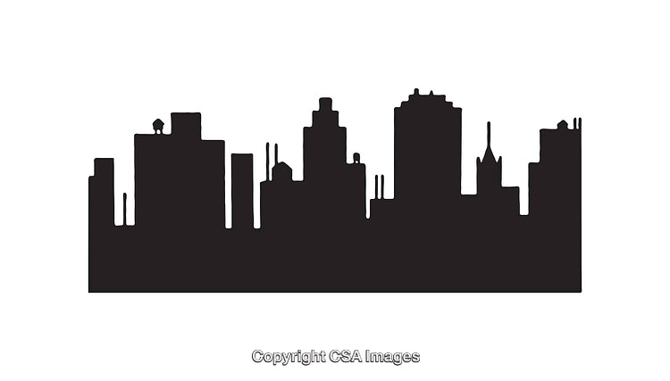 Black Silhouette of City Skyline with Towers and Buildings