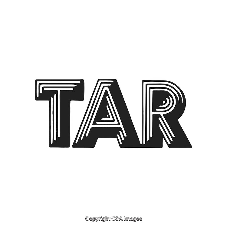 Bold Graphic Black-And-White Word 'TAR' with Abstract Striped Patterns