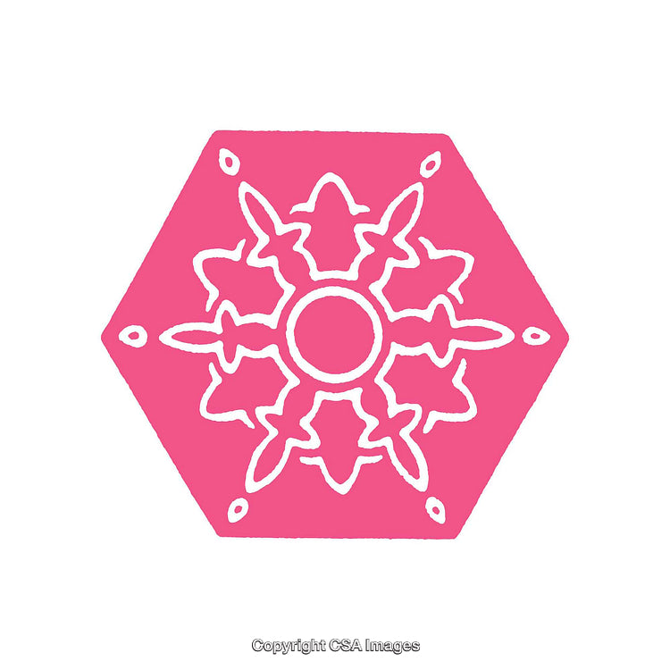 Pink Geometric Snowflake Design with Hexagonal Shape and White Outline Pattern