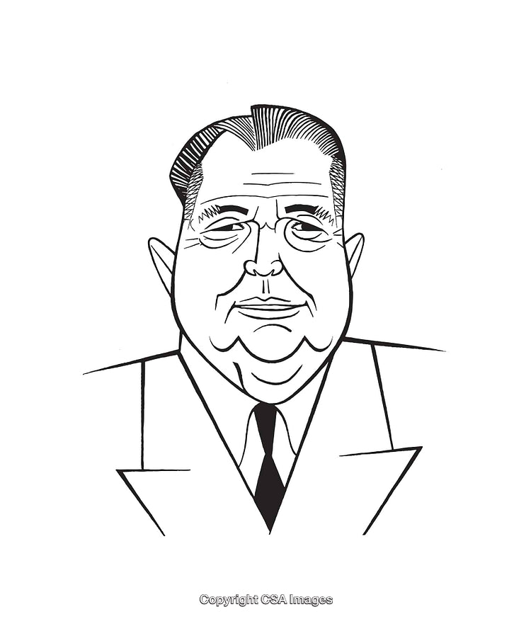 Black and White Line Art of a Distinguished Individual in Suit