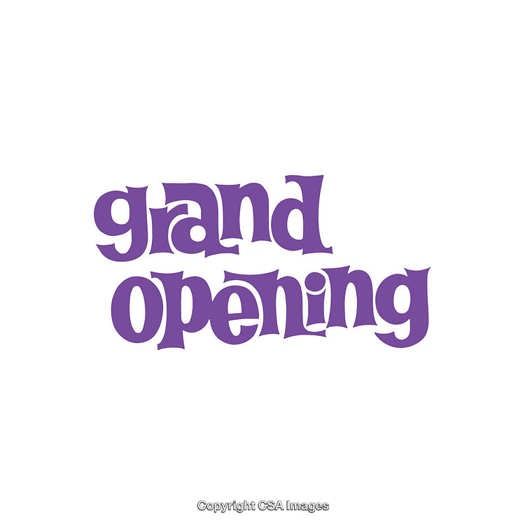 Purple Grand Opening Typography Design on White Background