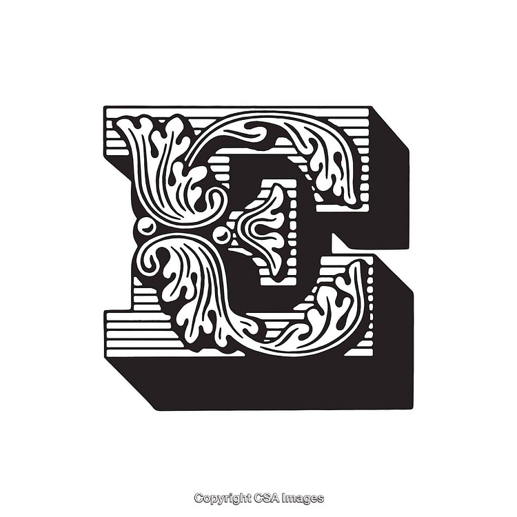 Artistic Decorative Letter E with Intricate Ornamental Design