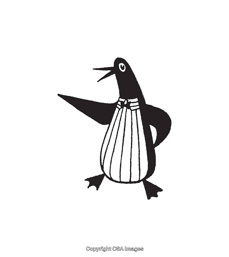 Whimsical Black and White Line Art of a Cute Penguin Character