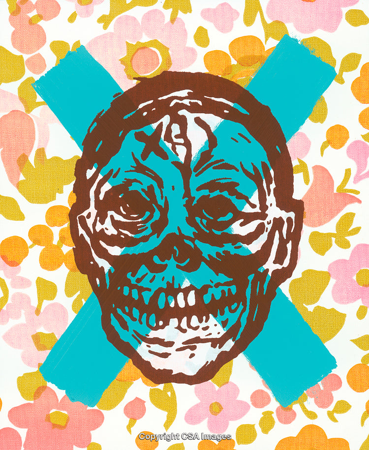 Abstract Skull With Floral Background and Vibrant Colors
