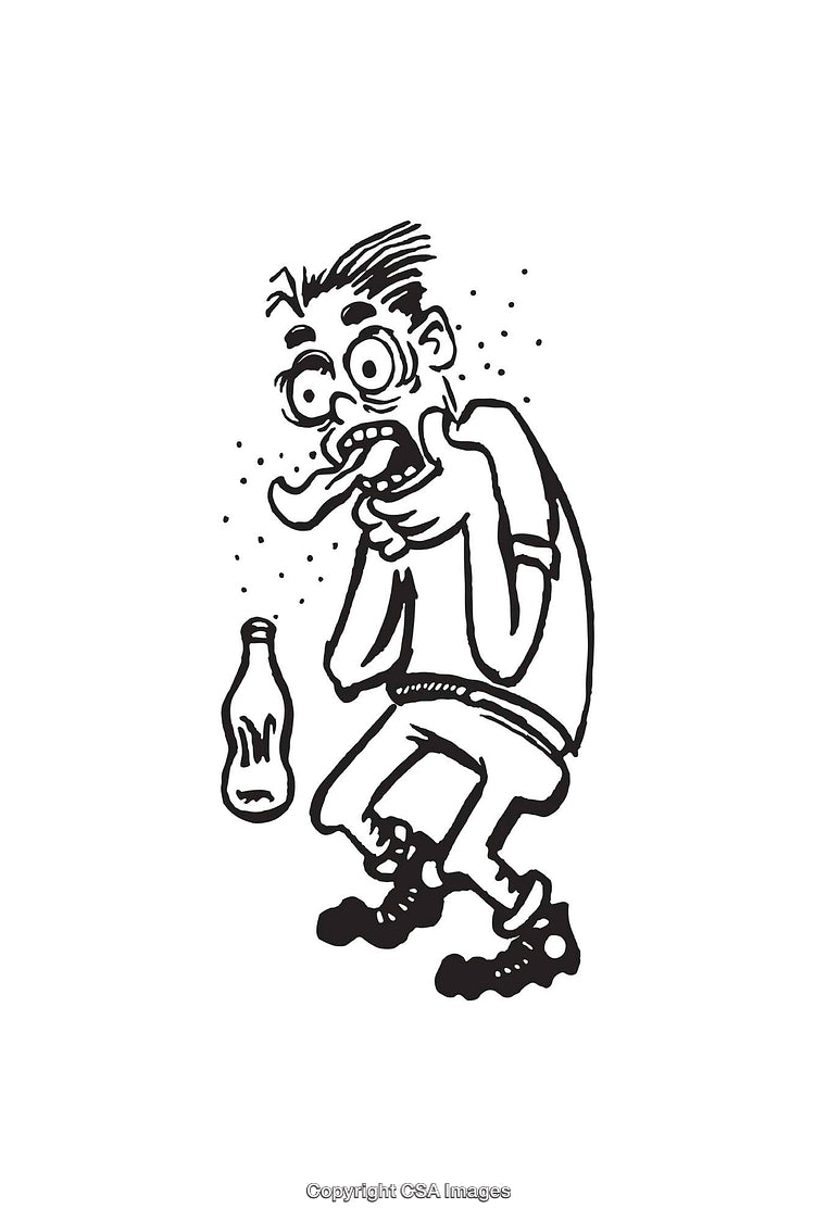 Cartoon Illustration of Surprised Man With Spilled Beverage