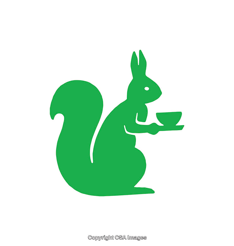 Minimalistic Green Squirrel Icon Holding a Cup on a White Background