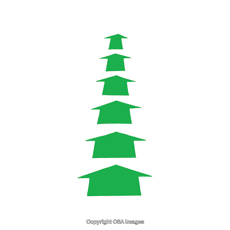 Sequence of Green Geometrical Arrows on White Background