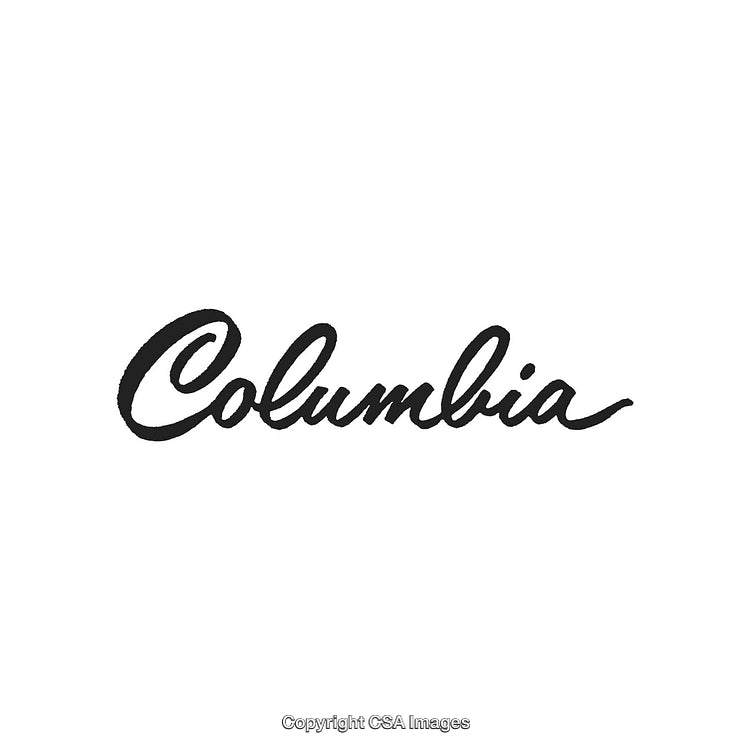 Elegant Black Script Logo of the Word Columbia on White Background