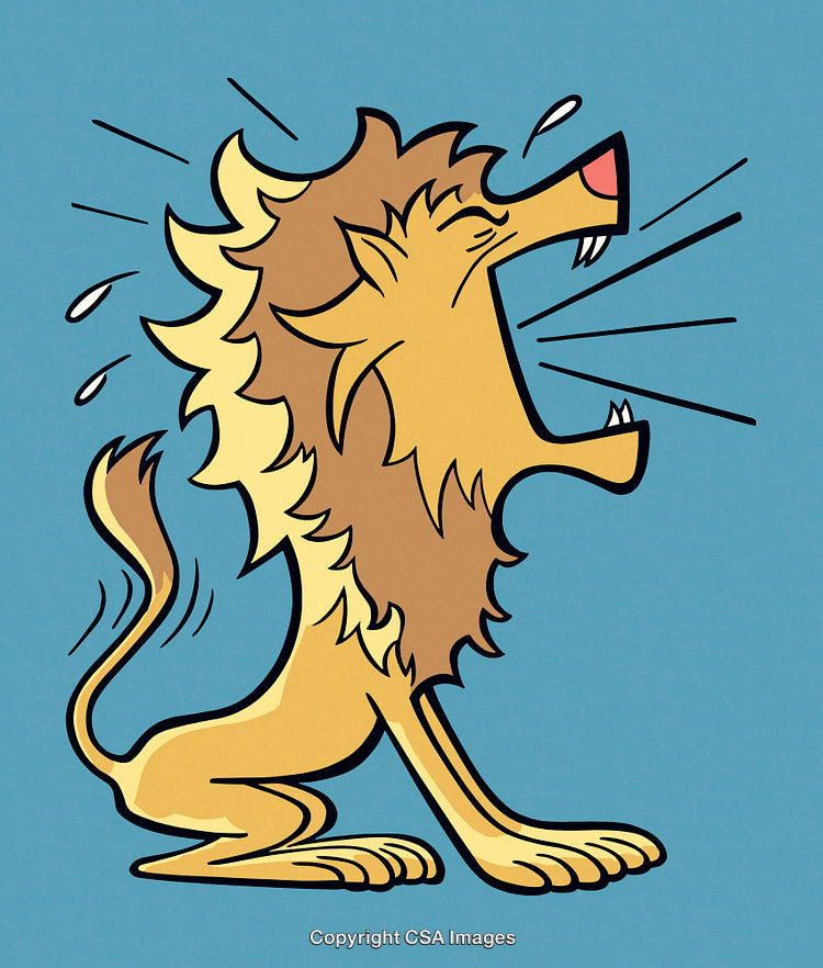 Cartoon Illustration of a Roaring Lion with Dynamic Expressions on a Blue Background