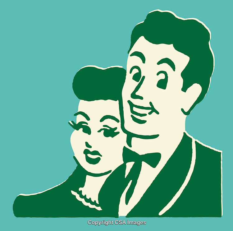 Retro Style Illustration of a Smiling Couple in Formal Attire