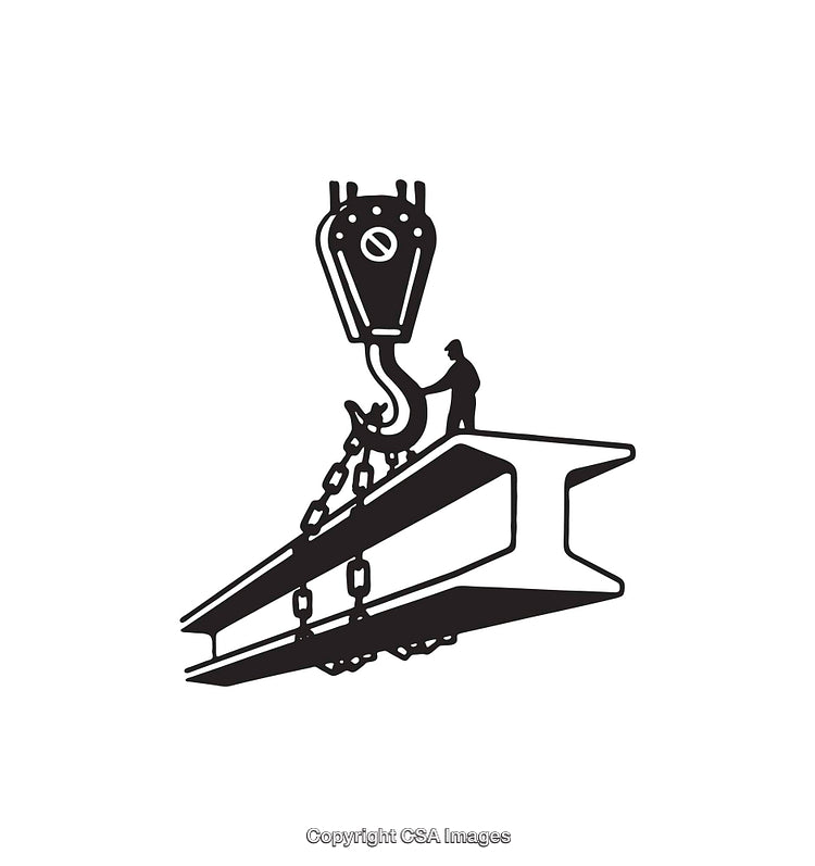 Industrial Worker Operating Crane With Steel Beam in Black and White Line Art