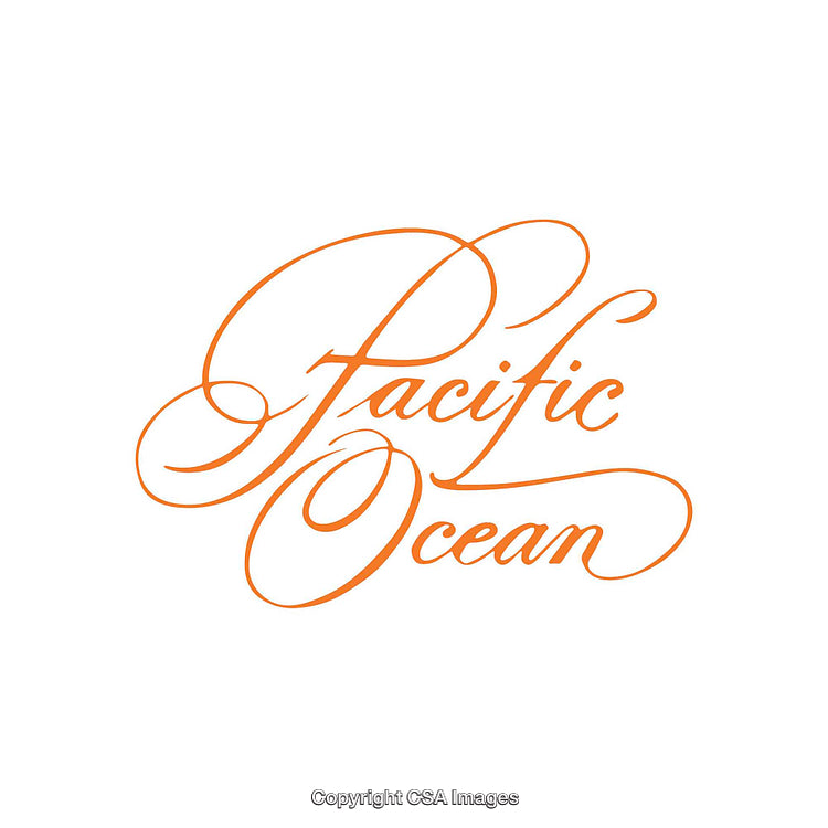 Elegant Orange Text Reading 'Pacific Ocean' in Cursive Font