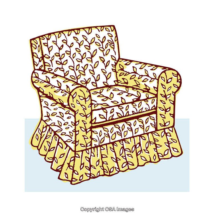 Colorful Illustration of an Armchair with Leaf Patterned Fabric