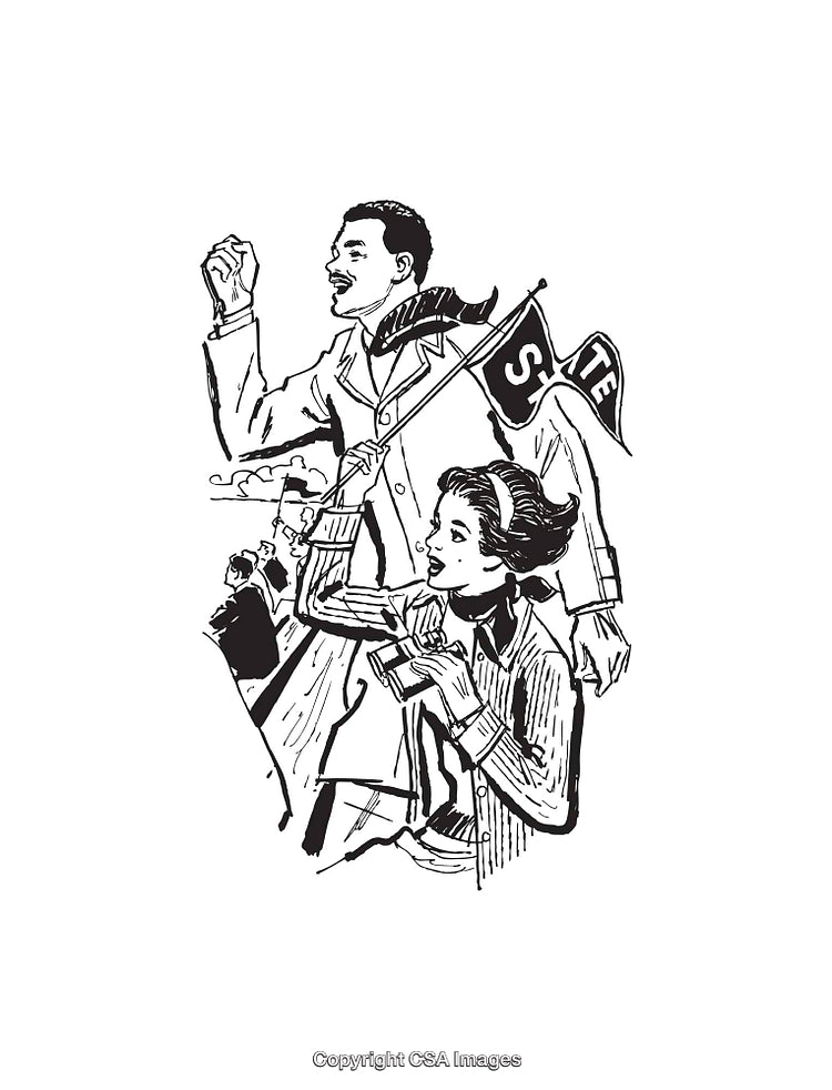 Illustrated Parade Participants Waving Flags in Joyful Celebration
