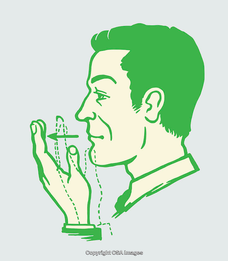 Green Line Art Illustration of a Smiling Man Demonstrating Actions