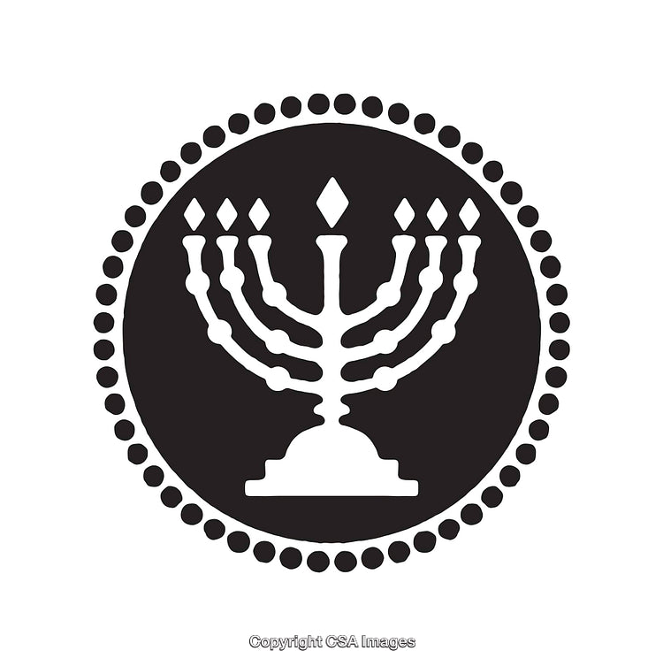 Black and White Illustration of a Menorah with Seven Branches