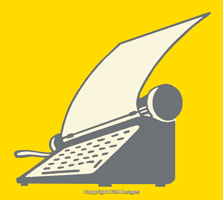 Retro Typewriter on Bold Yellow Background Line Art Illustration