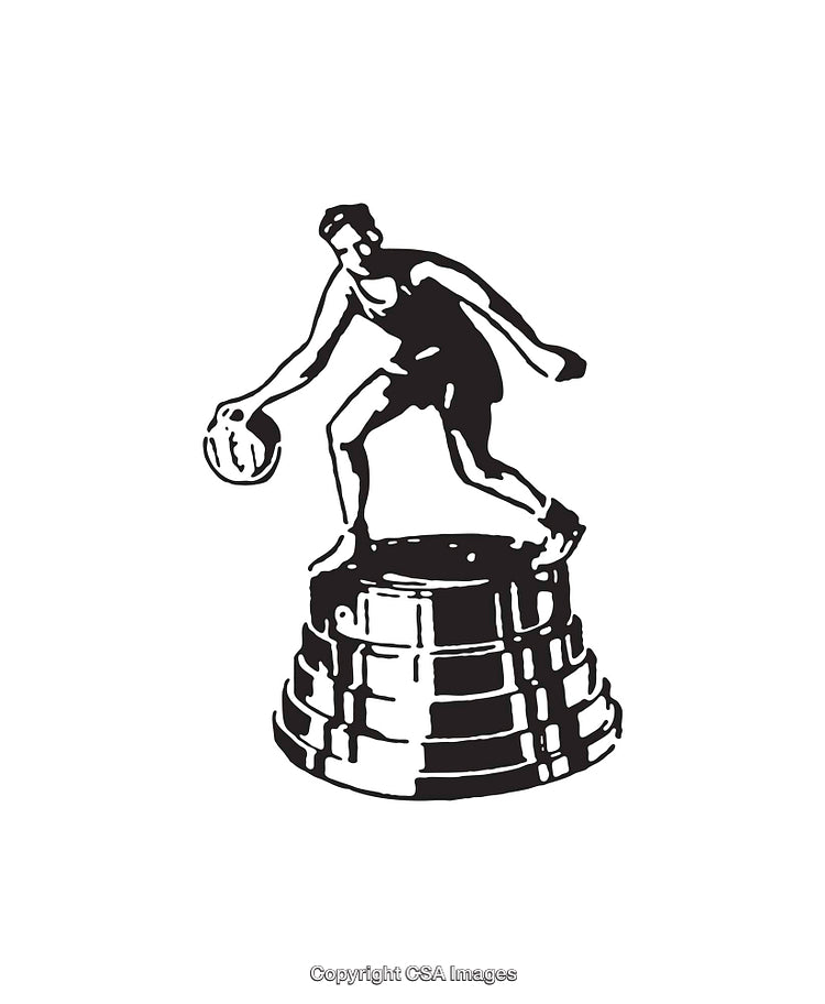 Black and White Illustration of a Basketball Player Trophy Design