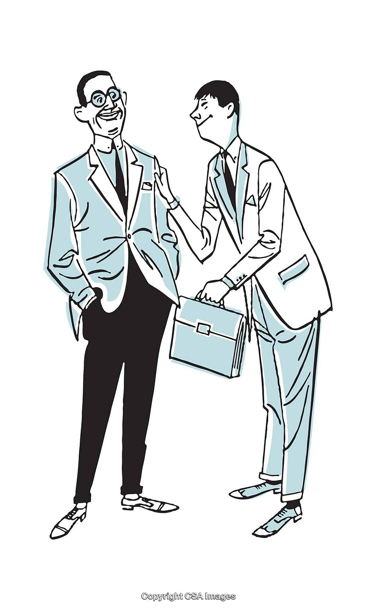 Businesspeople in Conversation and Sharing Laughter in Retro Style Illustration
