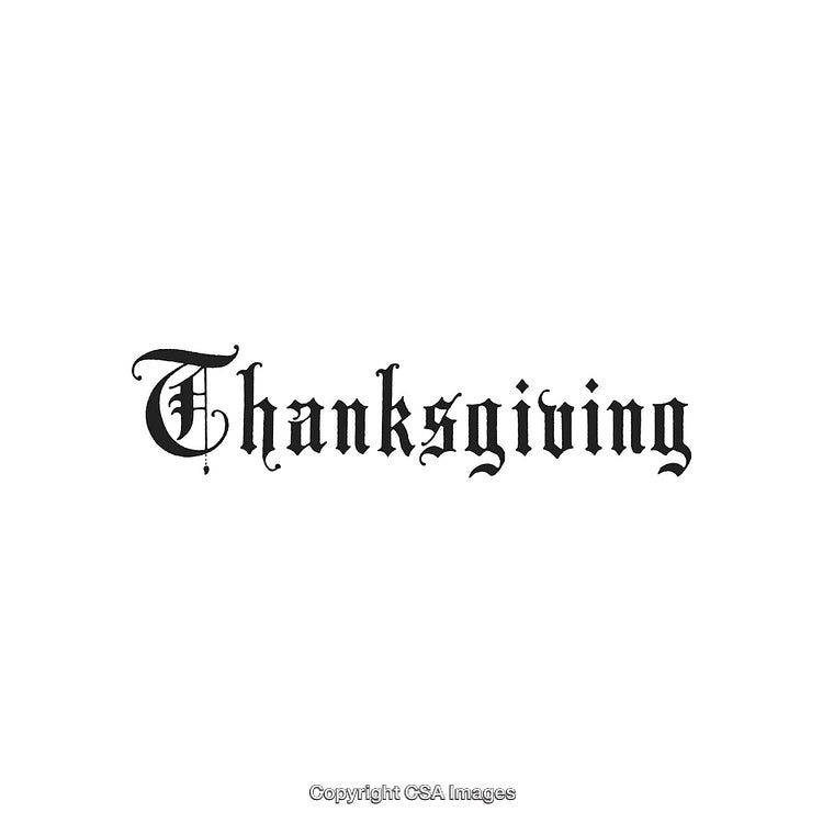Elegant Text Depicting Thanksgiving in Gothic Style Typography on White Background