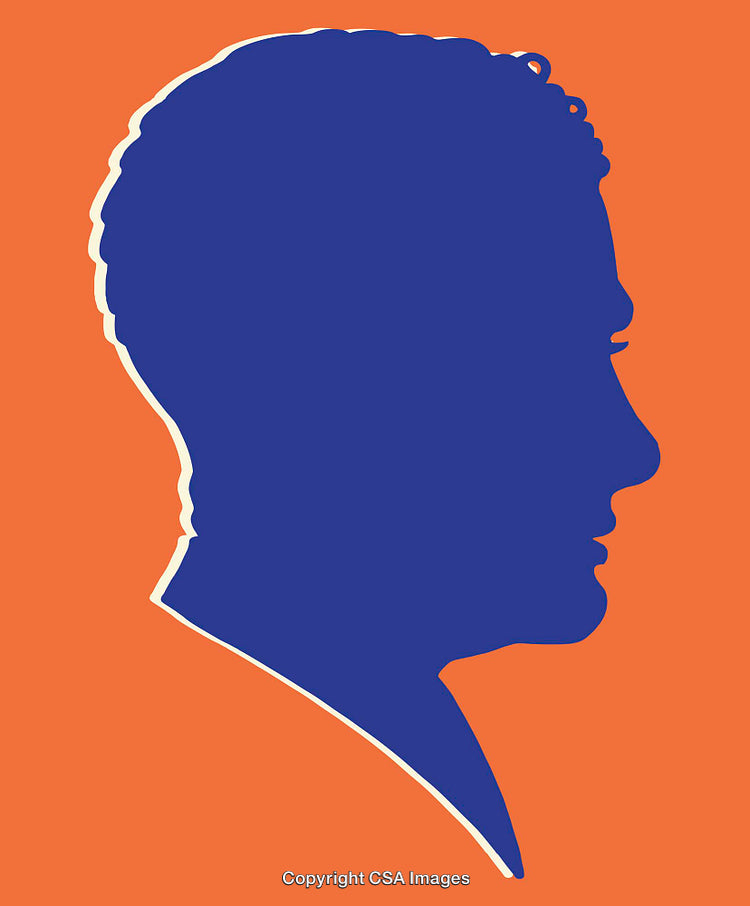 Silhouette Art of a Person in Blue Against an Orange Background