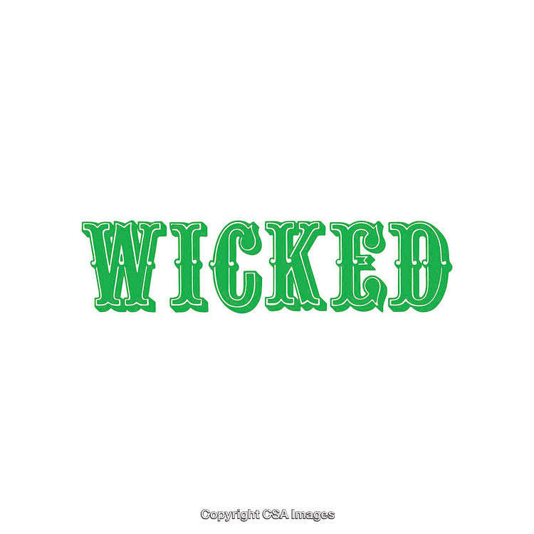 Green WICKED Text in Bold Decorative Typography on White Background