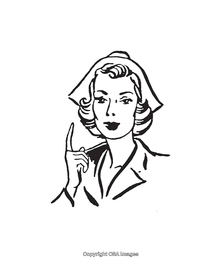 Retro Style Black and White Illustration of a Thoughtful Woman
