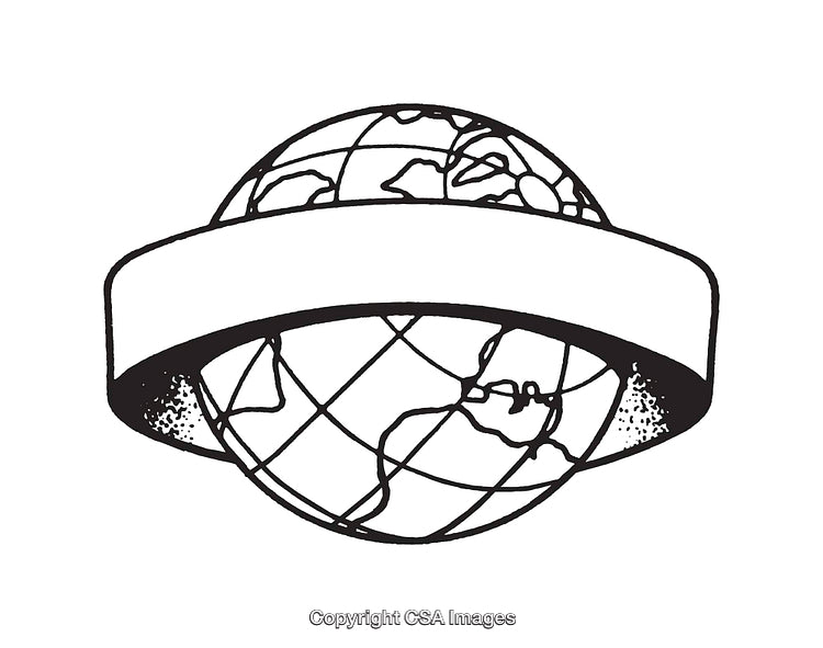 Vintage Line Art Illustration of a Globe With Blank Space Band