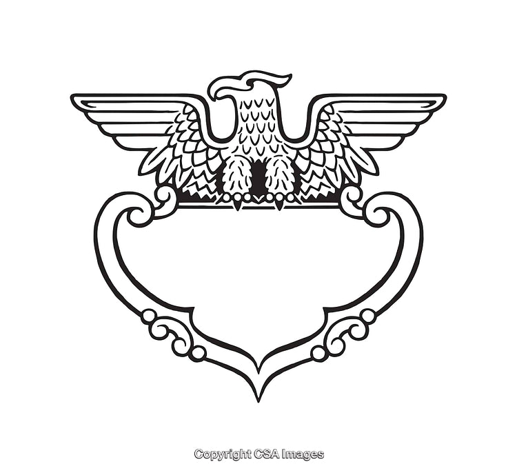 Elegant Black and White Line Art Eagle Crest Illustration