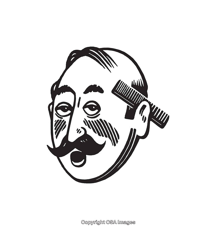 Vintage Line Art of Man with Mustache and Comb Illustration