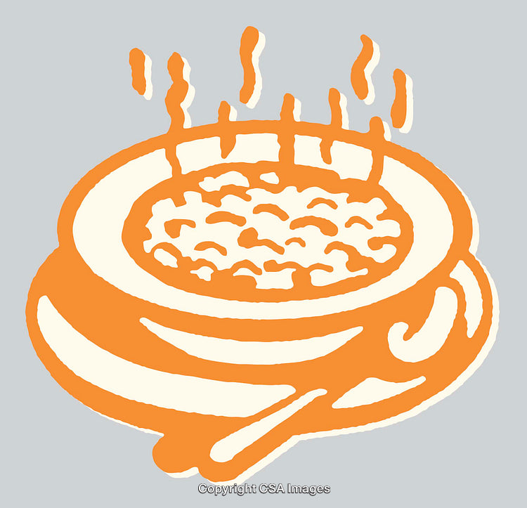 Steaming Bowl of Comforting Soup in Orange Color Line Art