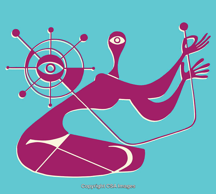 Abstract Line Art with Eye Motif in Vibrant Colors and Dynamic Composition
