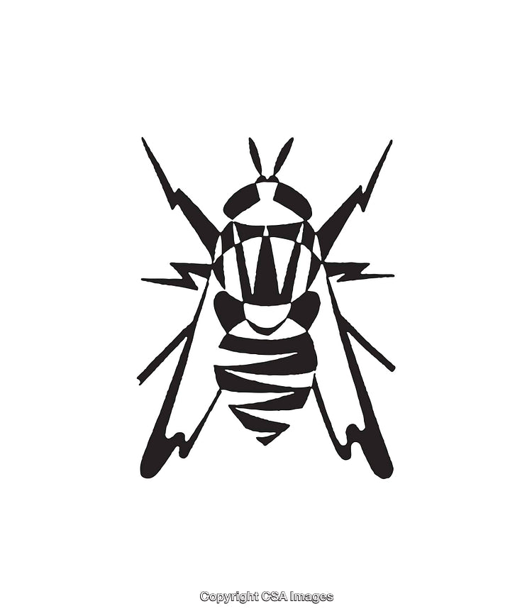 Black and White Abstract Line Art of a Stylized Wasp